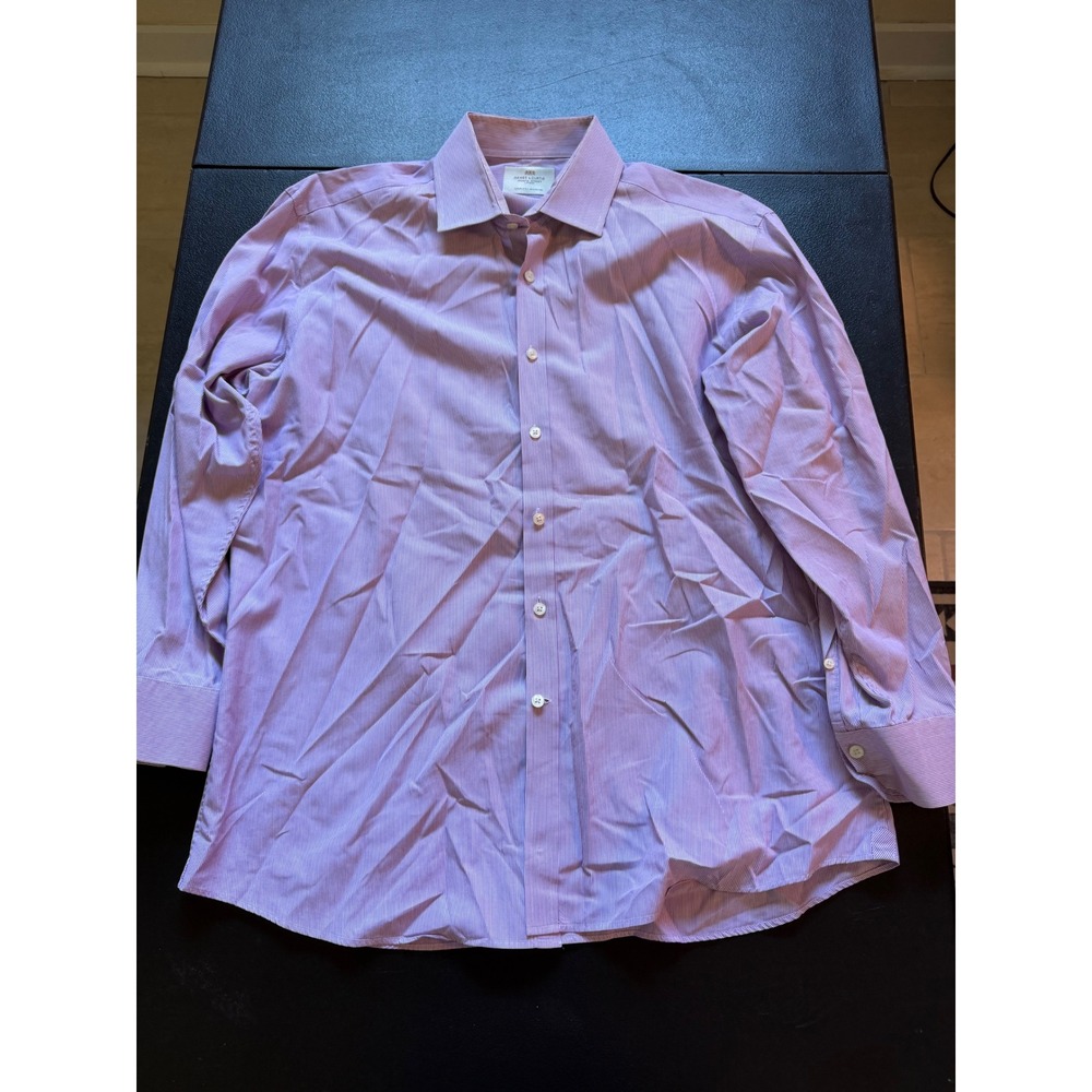 Hawes & Curtis Mens St James Slim Fit Purple Striped Dress Shirt 17 36 Cotton